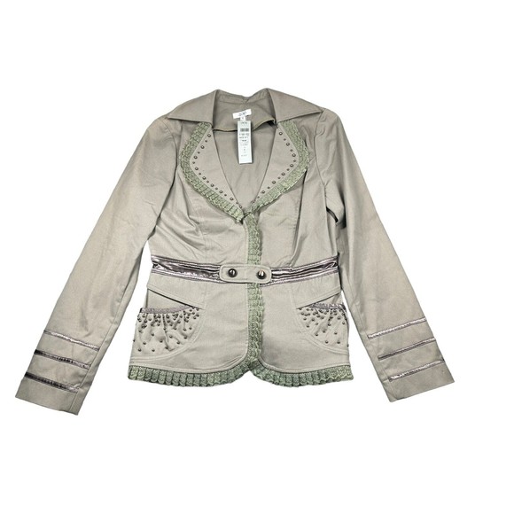 Cache Pearl Embellished Jacket Top New Sz 6 Lined Lace Trim $178‎ NWT - Picture 1 of 10